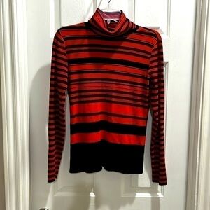 Catherine Malandrino Sweater Turtle Neck Red Black Striped Women's M